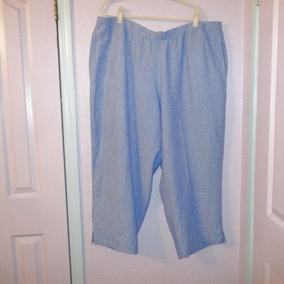 J. Jill Love Linen Pull On Pants Size 3X Pockets Wide Leg High Rise Crop Coastal - Picture 1 of 10